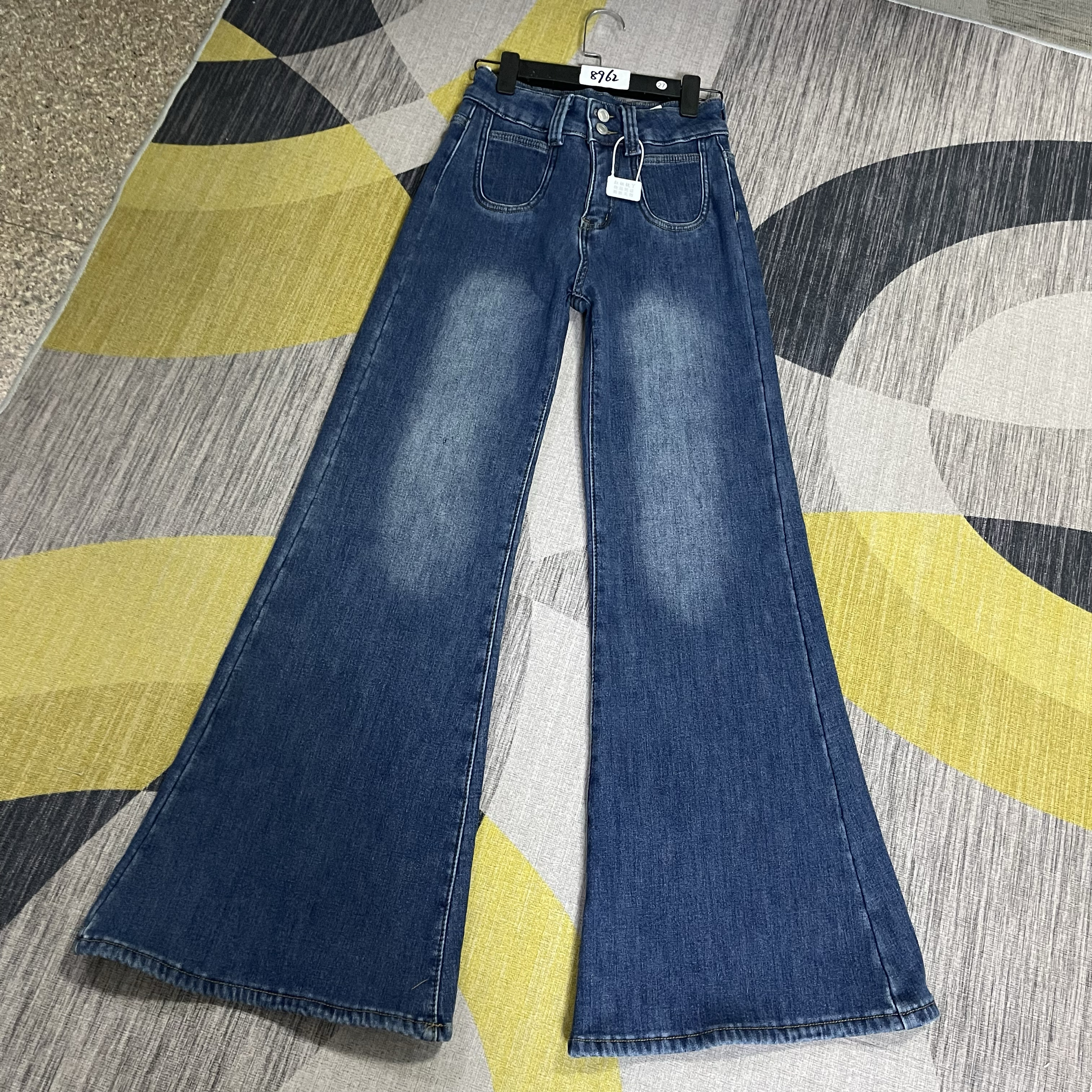 #F2-8962加绒-厚绒深蓝2粒扣大阔腿裤裙高弹（不换退）