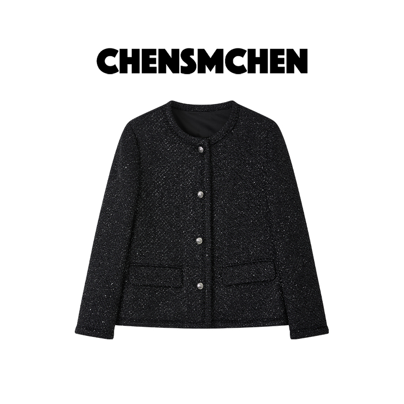 CHENSMCHEN 暗夜星河亮闪羊毛小香风外套女精致优雅上衣CSW7436WY