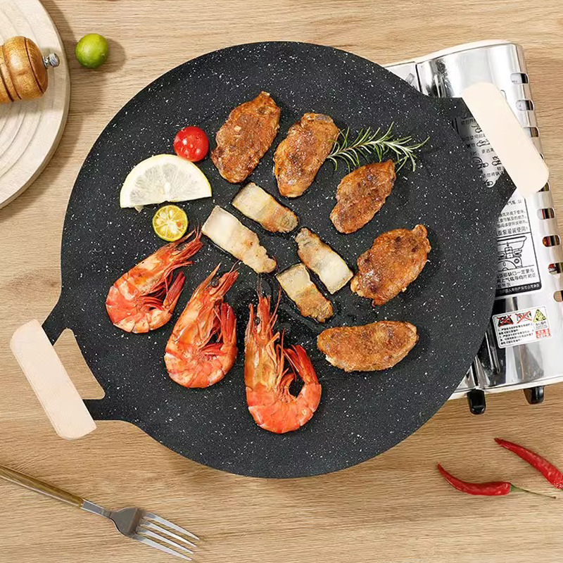 户外家用铁板烧烤盘麦饭石电磁炉烤肉盘韩式炭火烧烤盘30CM34CM38