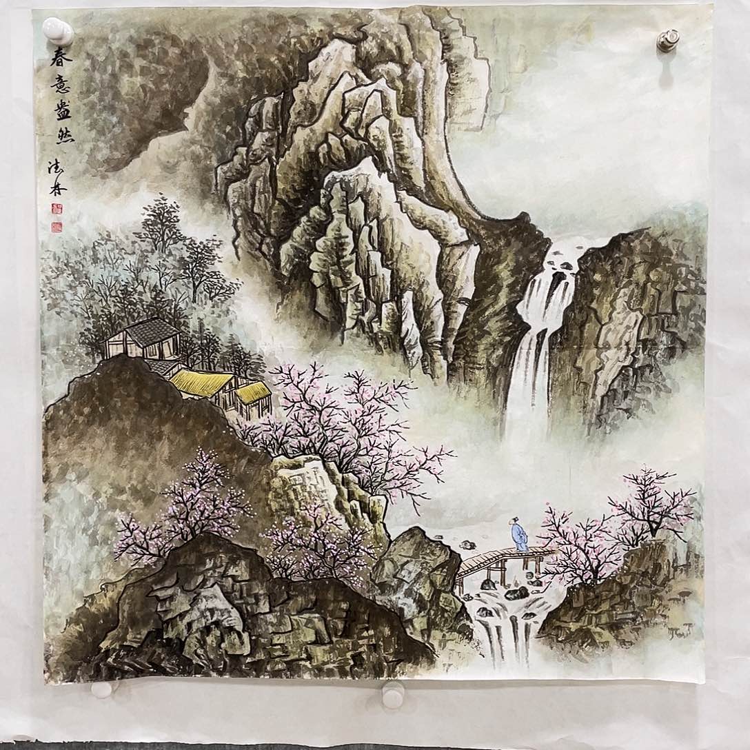 国画绘画作品贺德林70.70斗方画芯