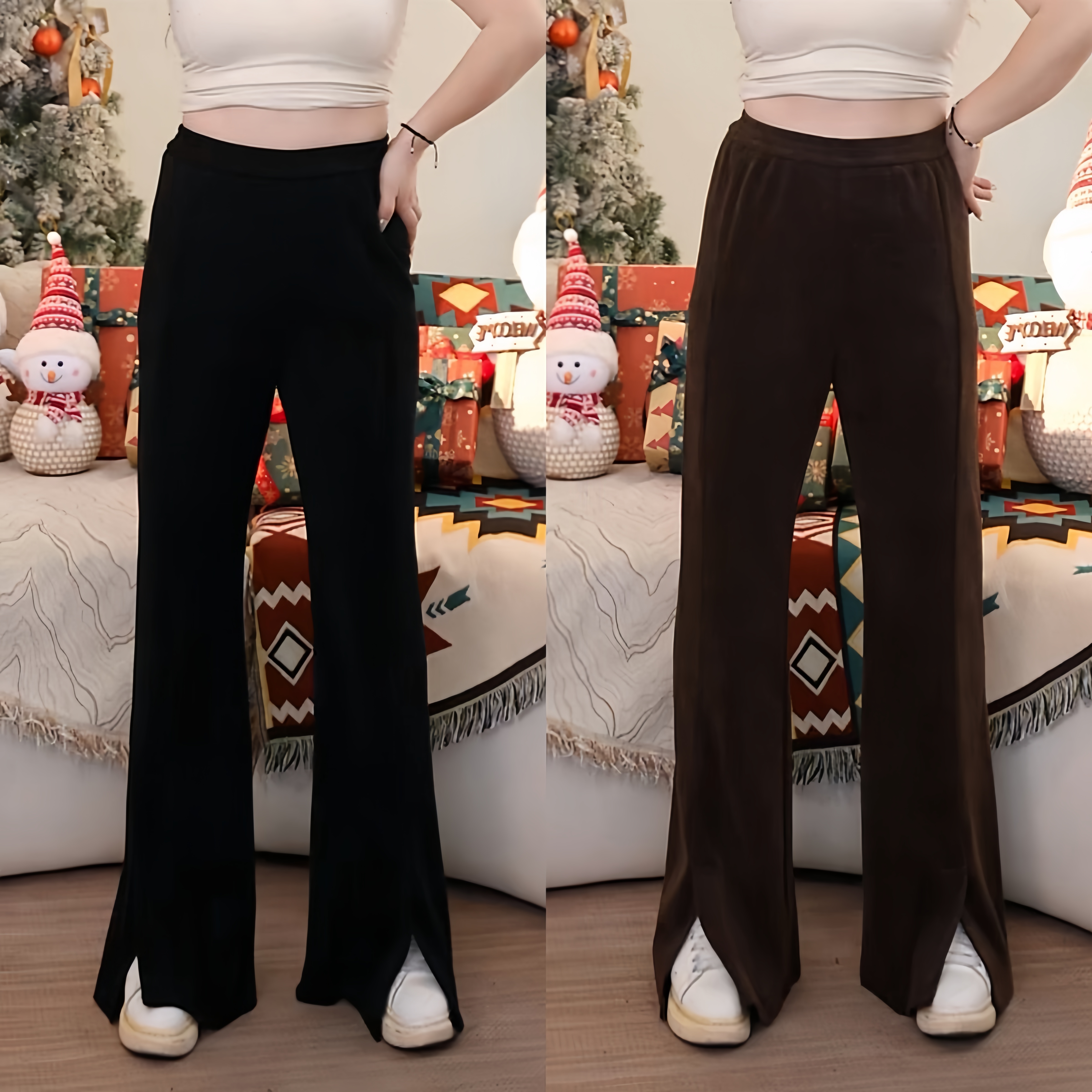 梦丞大码女装微胖显瘦宽松显瘦遮肉冬季百搭高腰简约微喇长裤