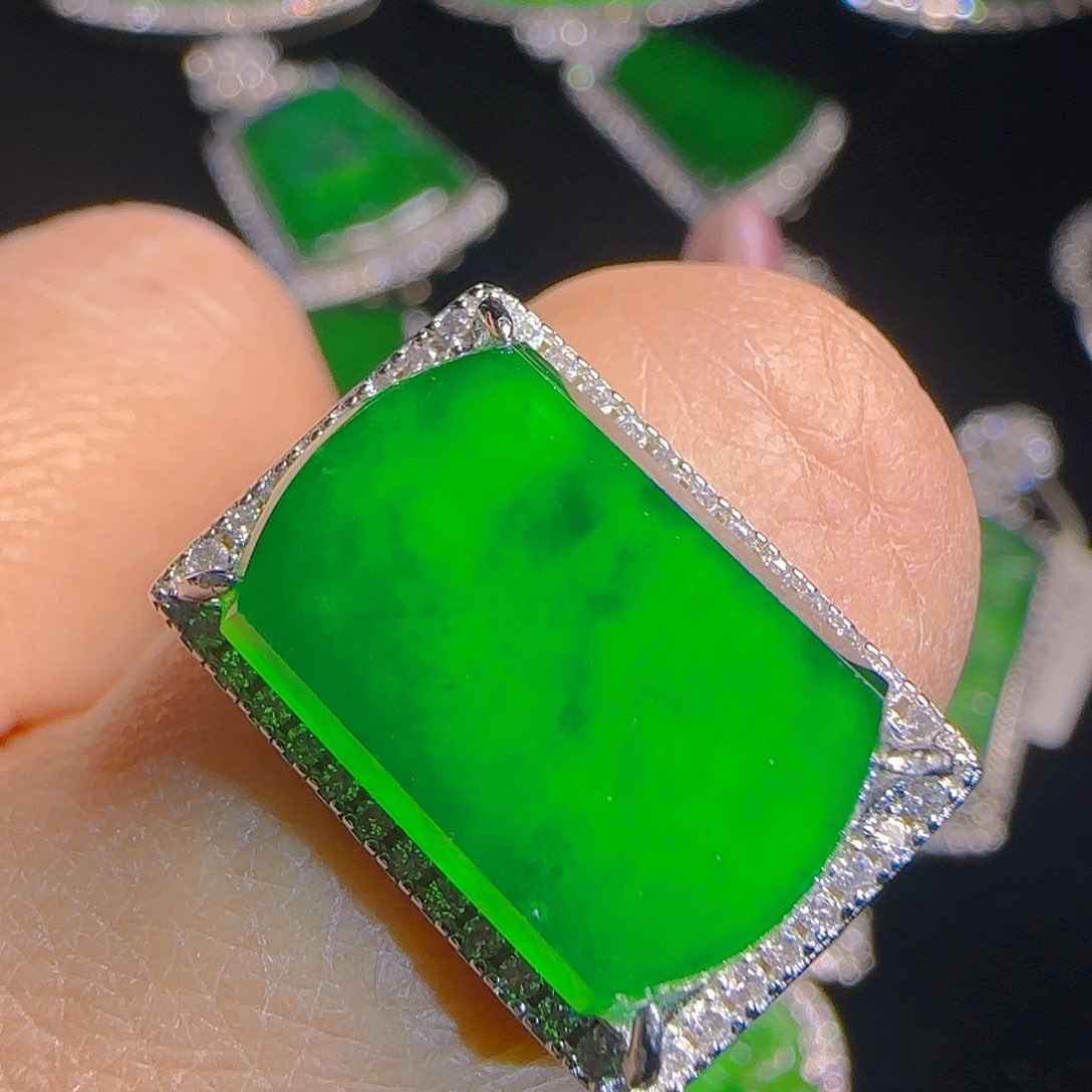 翡翠戒指银S925镶嵌天然