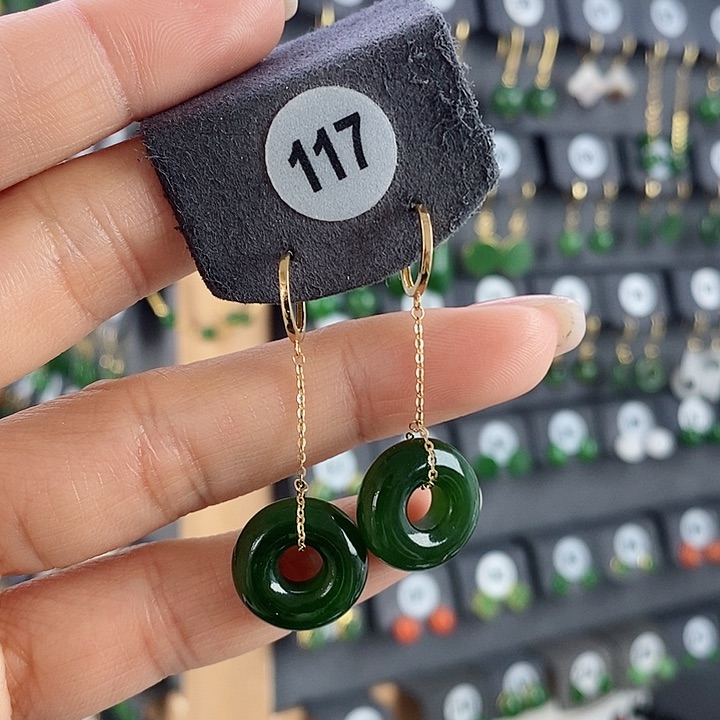 和田玉耳饰18K金镶嵌