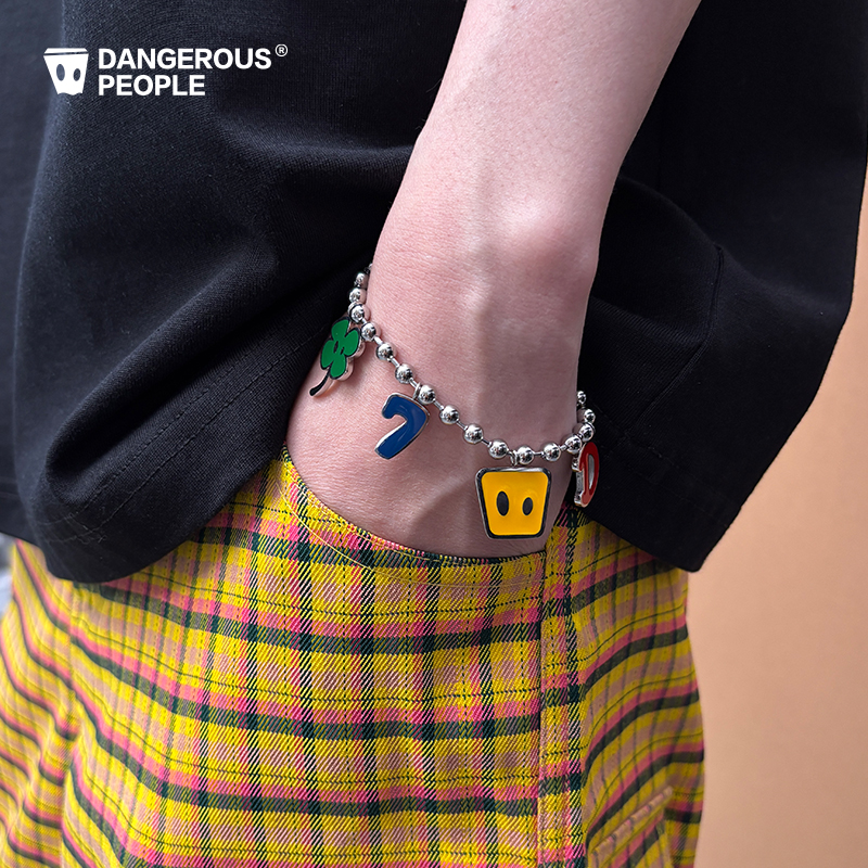 不锈钢手链 Dangerouspeople时尚潮牌配饰多巴胺金属滴油挂坠