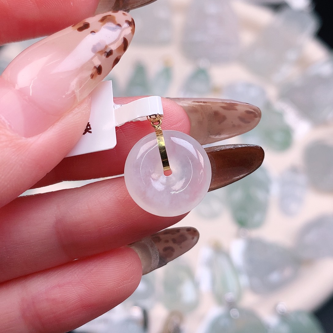 翡翠颈饰18K金镶嵌冰豆14，4.6