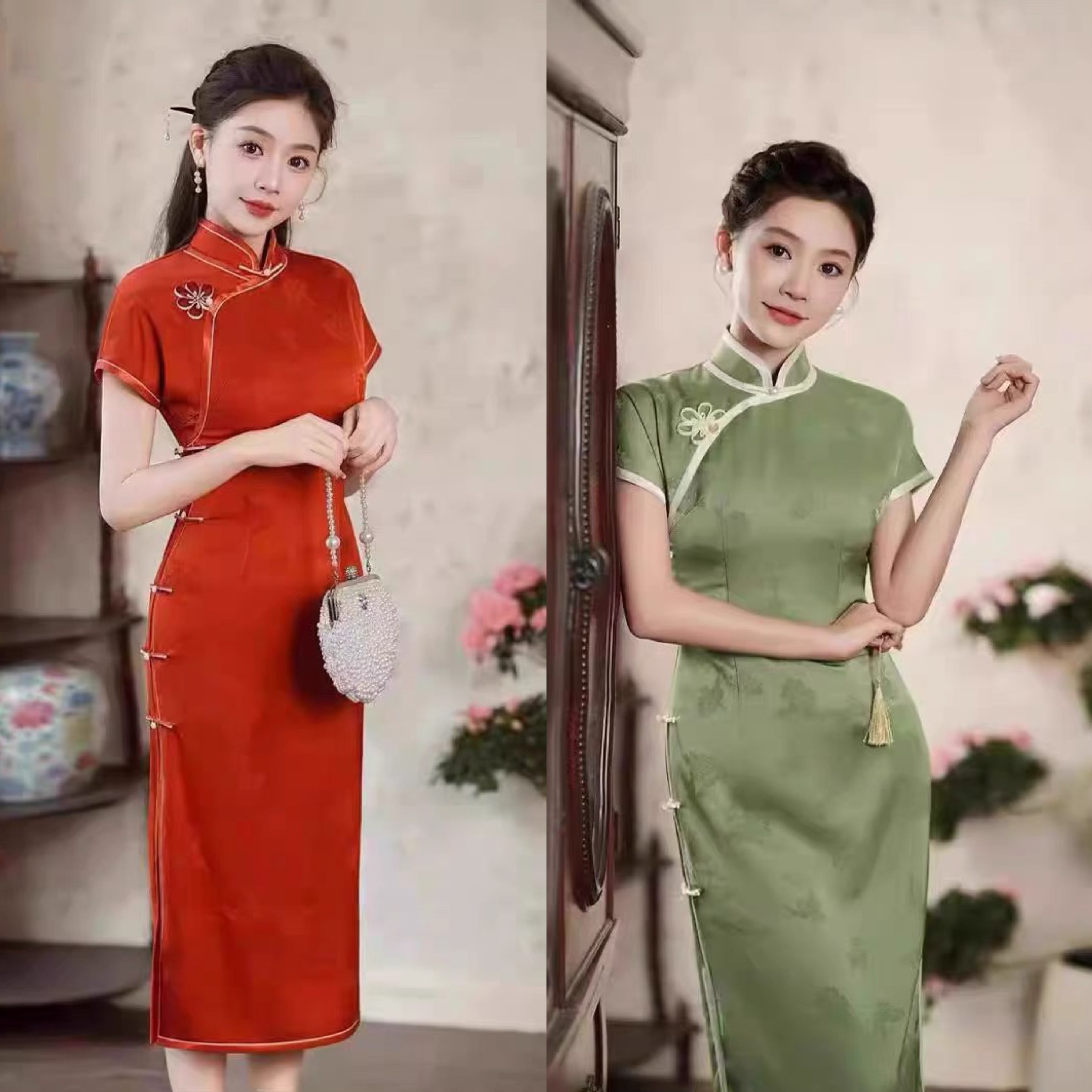 【296】（衣长120cm）织锦缎提花春夏款气质旗袍