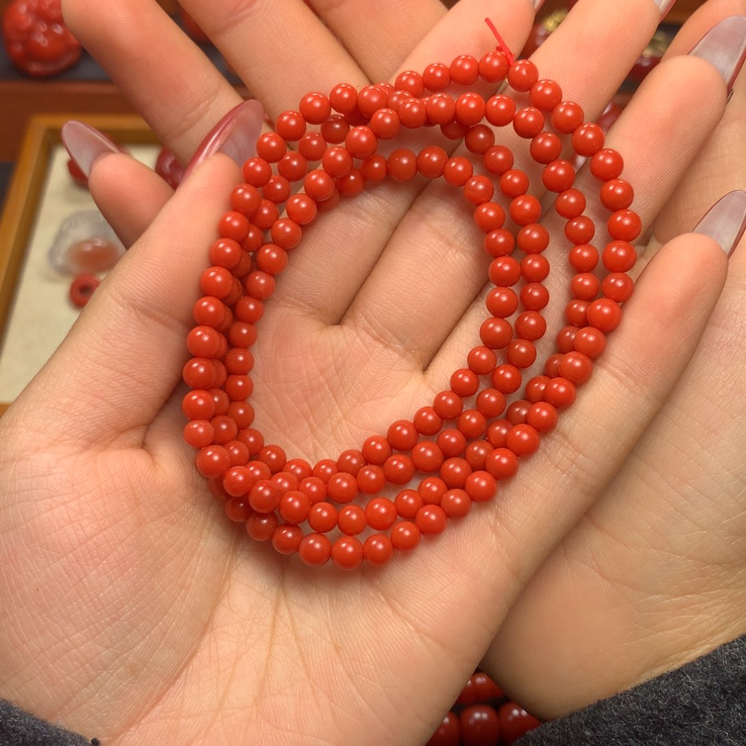 南红玛瑙未镶嵌4大+柿子红108