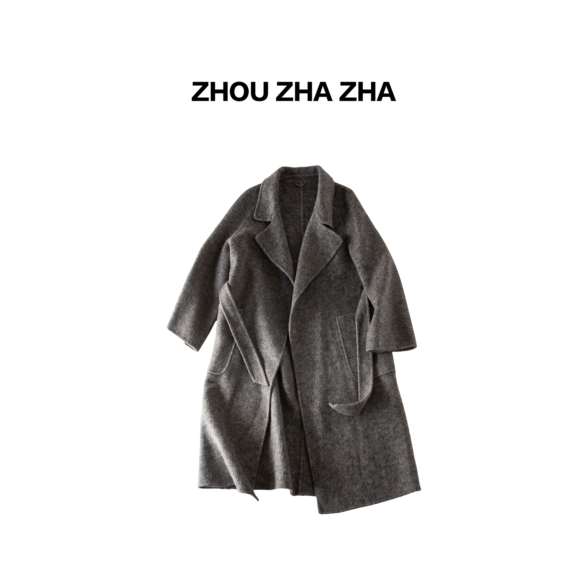 【周炸炸】绵羊毛 老钱风翻领系带高级简约中长款毛呢外套#254151