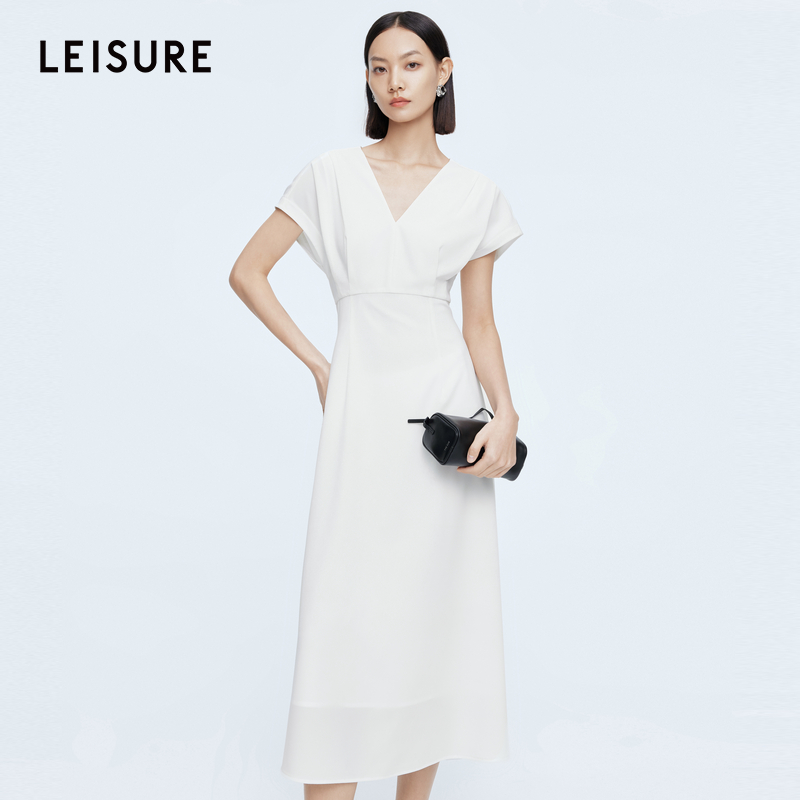 4006-L2422332L30三彩丽雪leisure24夏季法式优雅显瘦V领长dbq