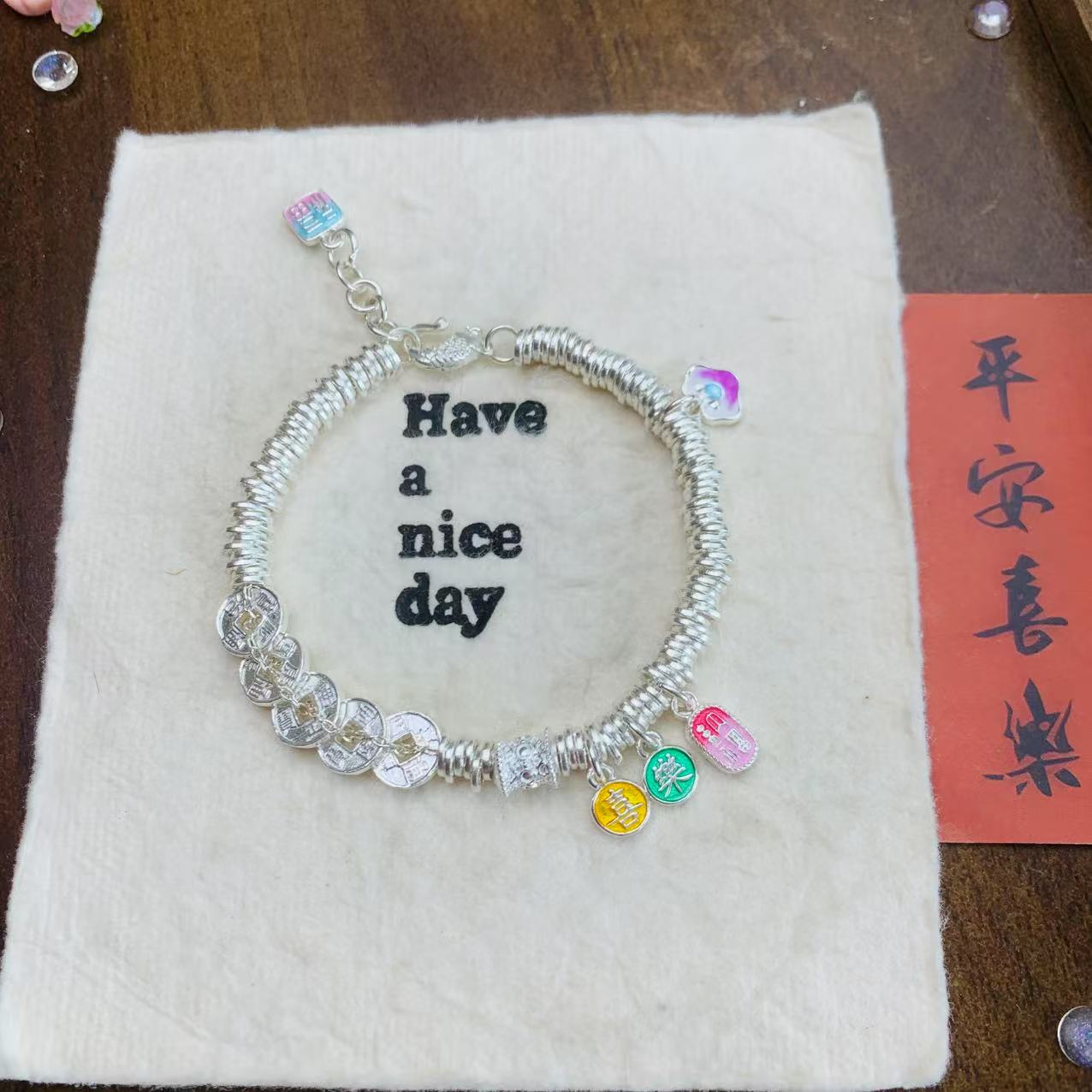 足银手链 【匠心银饰】五帝钱招财盘缠手链七夕告白生日送老婆女友
