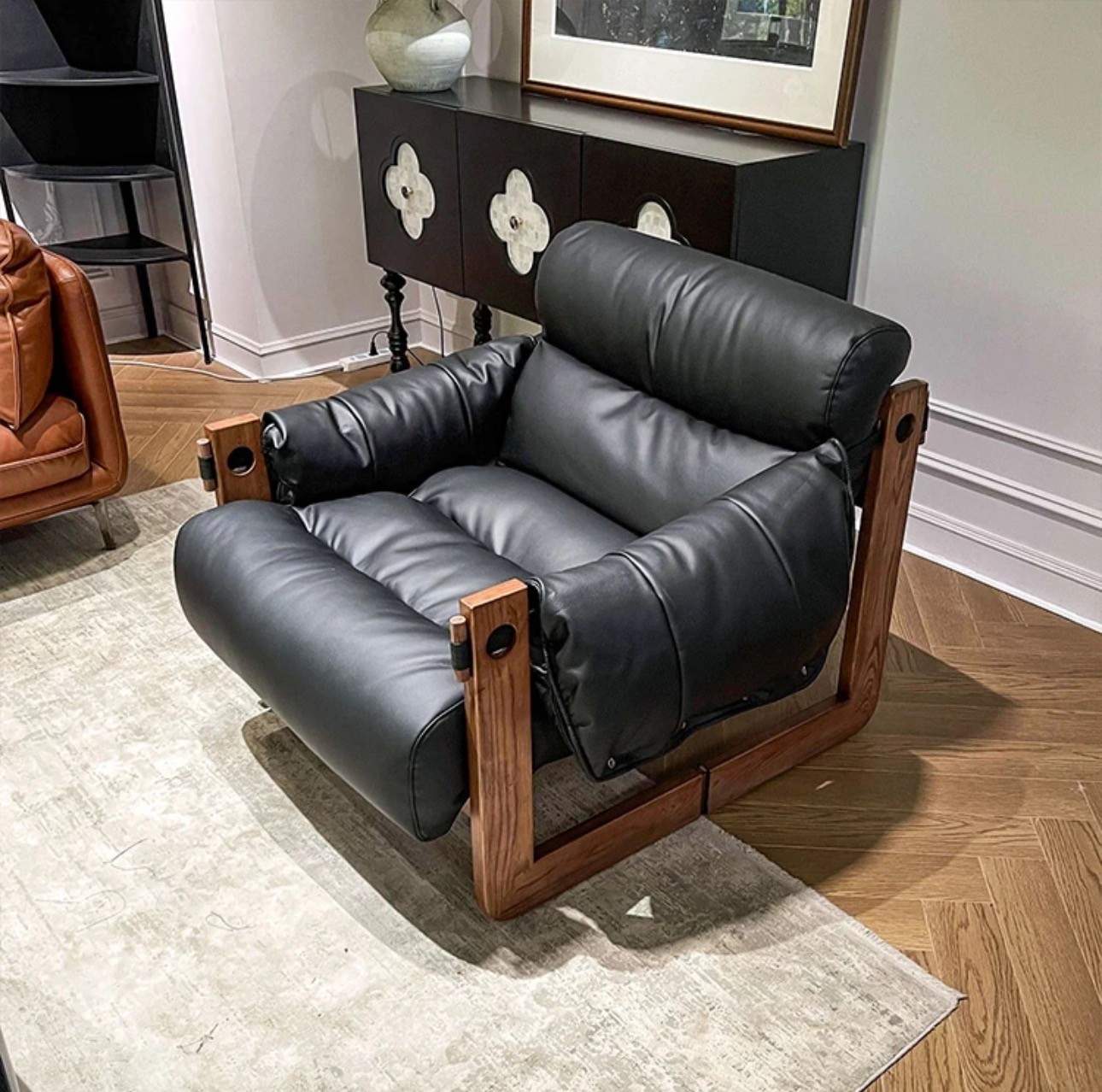 北欧单人沙发椅中古风实木复古设计师款家用松弛慵懒休闲泽西岛椅