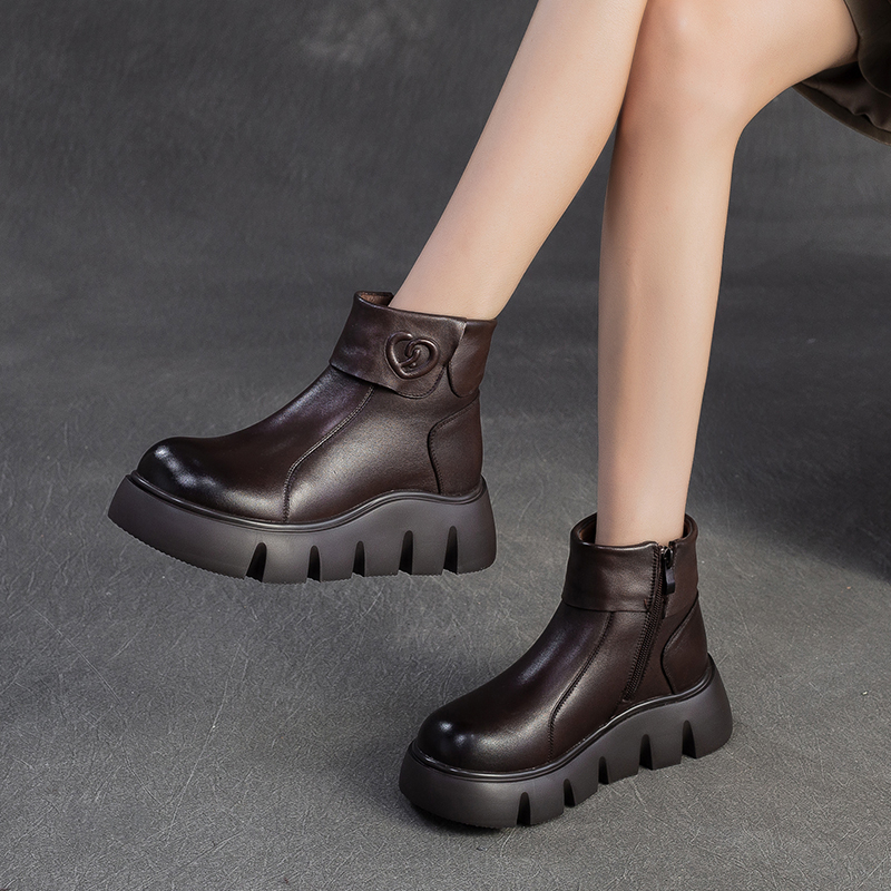 9168-31休闲保暖短筒胶粘冬季圆头马丁靴厚底靴子复古时尚