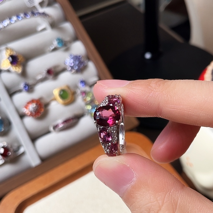 石榴石戒指银S925镶嵌