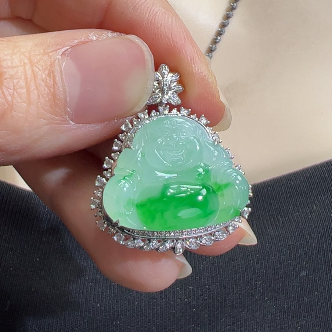 翡翠吊坠(不含链)18K金镶嵌