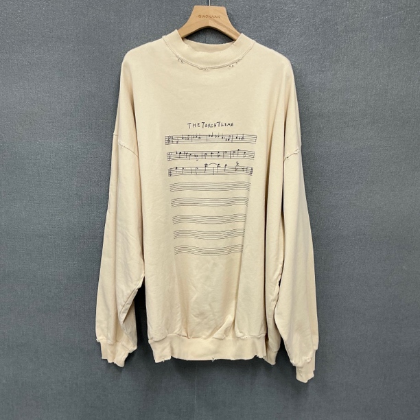 99新 Balenciaga/巴黎世家 限量款/音符乐谱印花磨破做旧卫衣/1码