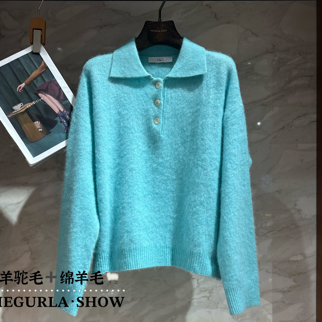 【通勤时尚】POLO领拉毛气质羊绒衫秋冬爆款