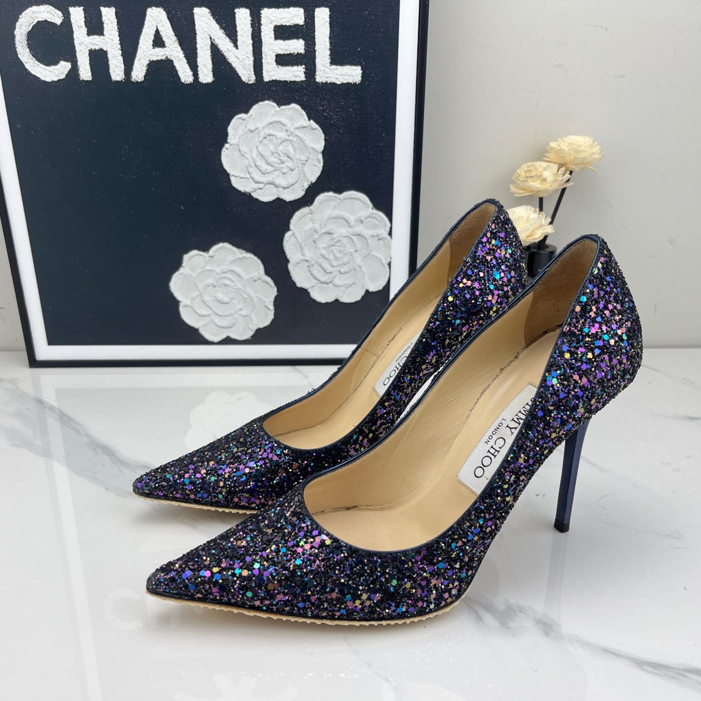 95新 JIMMY CHOO/吉米周 渐变亮片高跟鞋 36.5码/jm01762