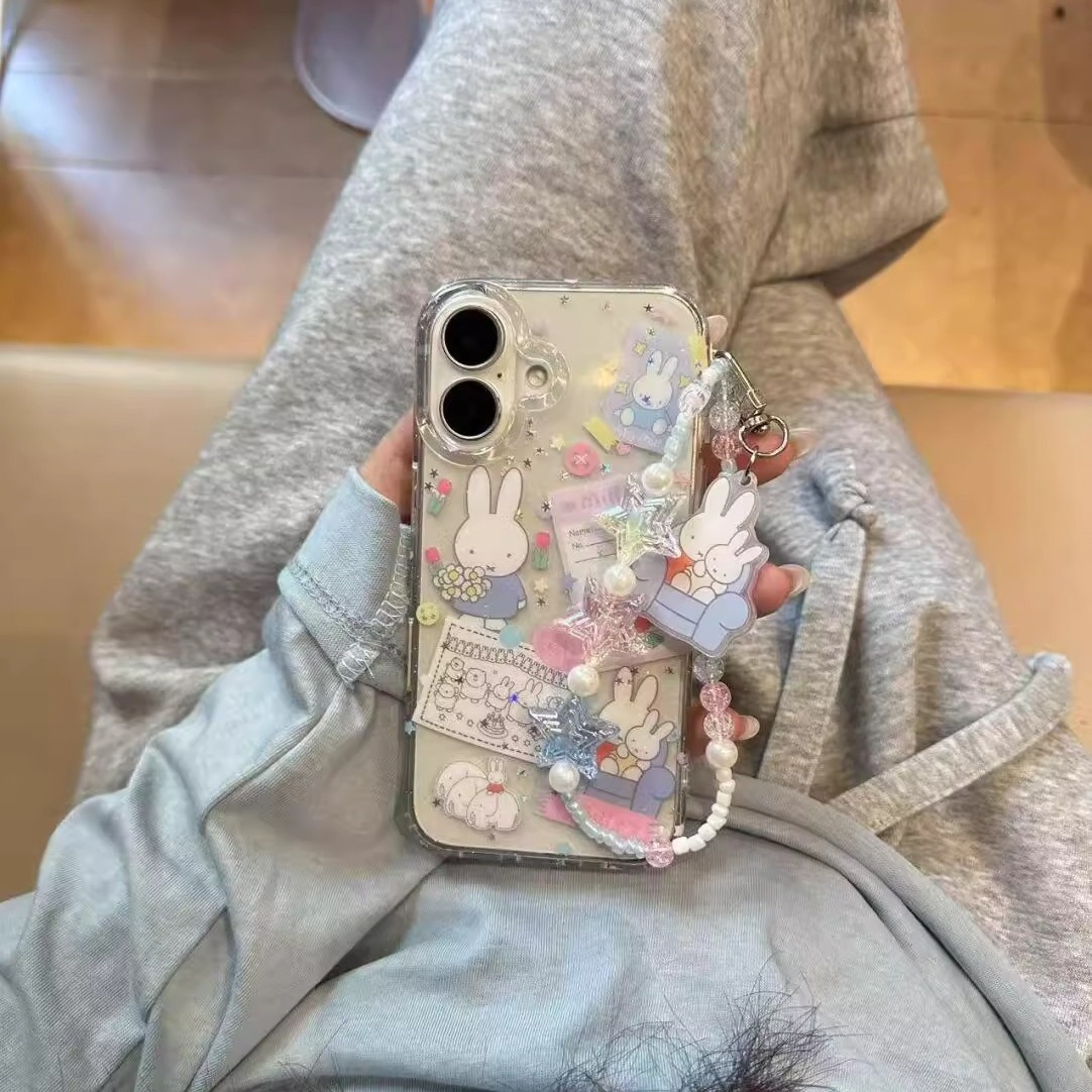 全包ins可爱兔适用苹果16promax手机壳iPhone15创意14手提挂绳13P