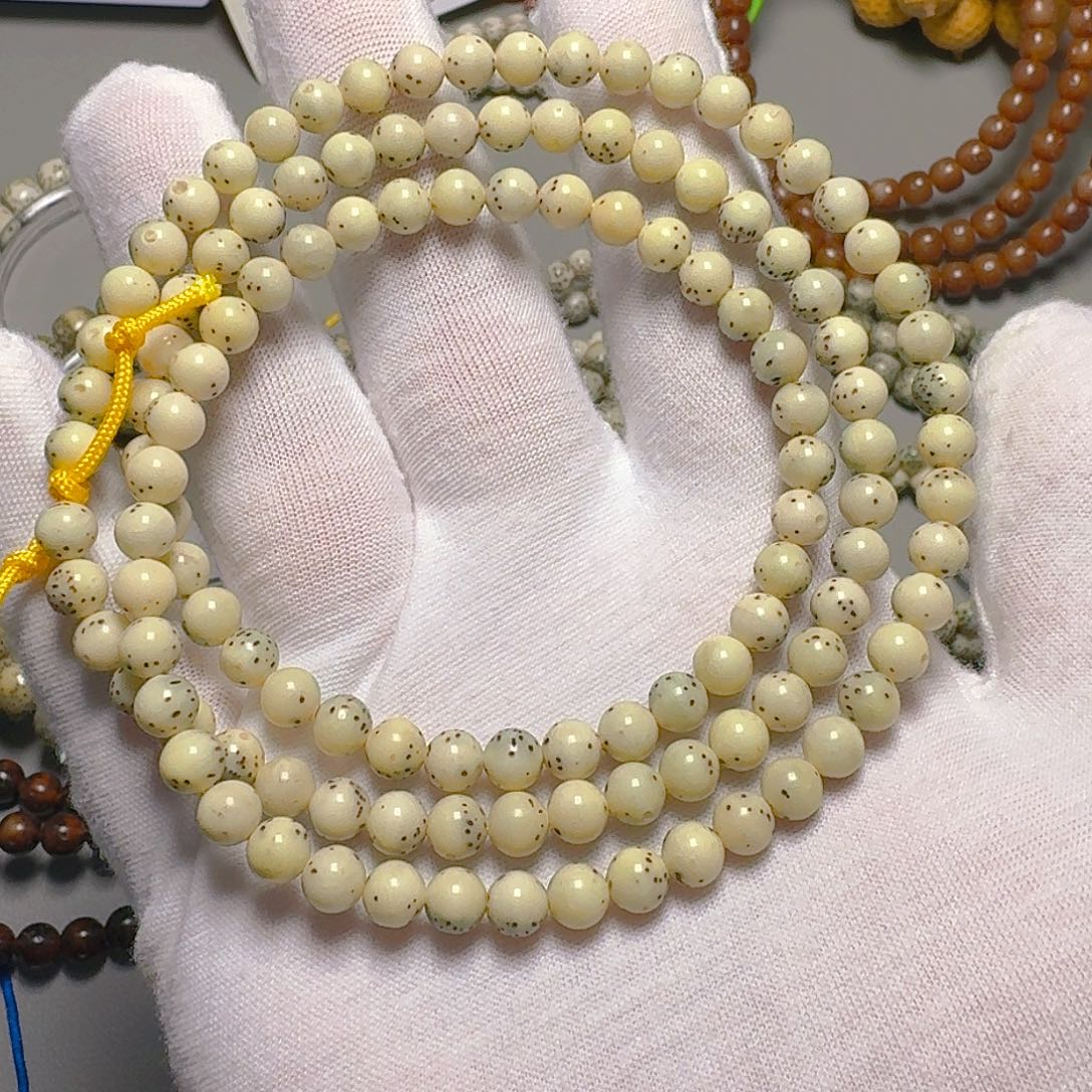 雷***闪星月菩提手串原生态石玉料卡6圆珠脖挂