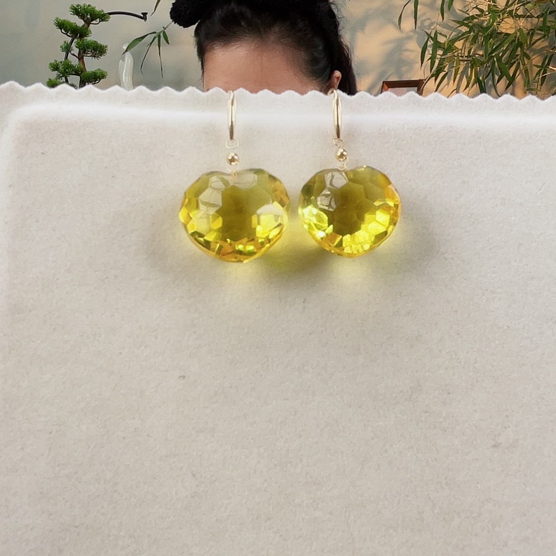 琥珀耳饰18K金镶嵌琥珀18k金