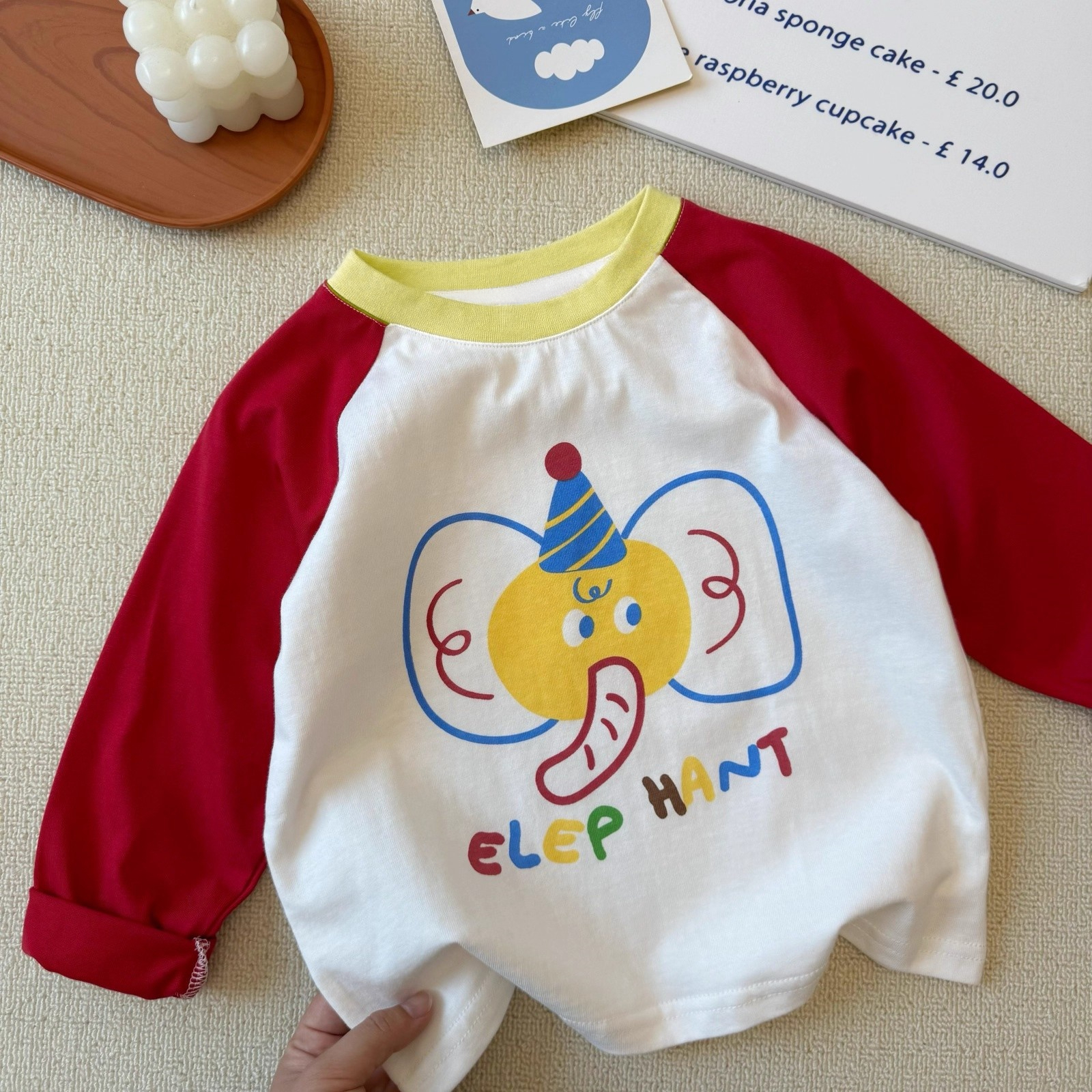 儿童长袖t恤～ 秋季新款男女童插肩袖上衣宝宝圆领可爱卡通打底衫