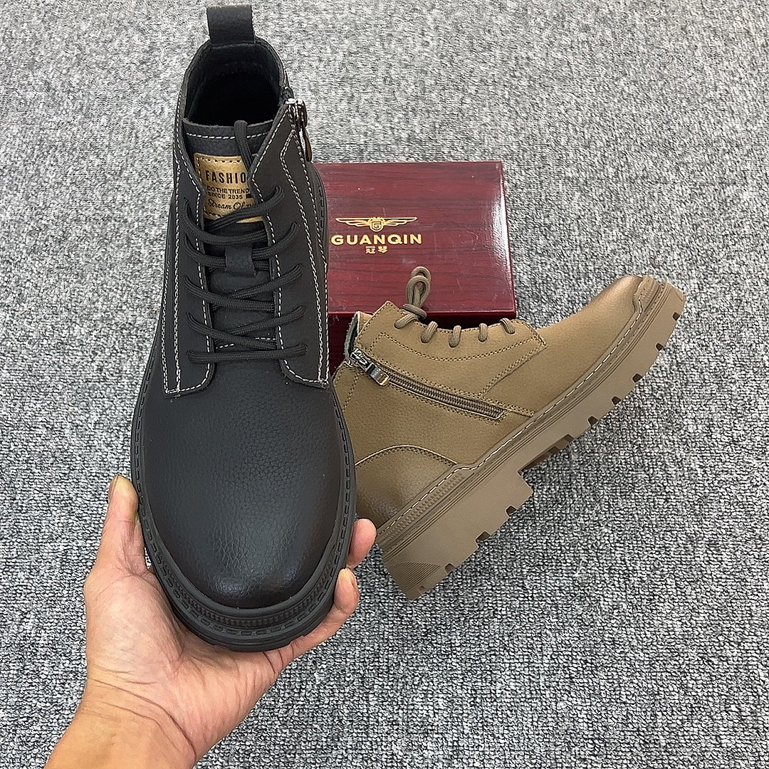 38码起真皮圆头胶粘带上线常规款秋冬休闲平底马钉靴冬季靴子高帮