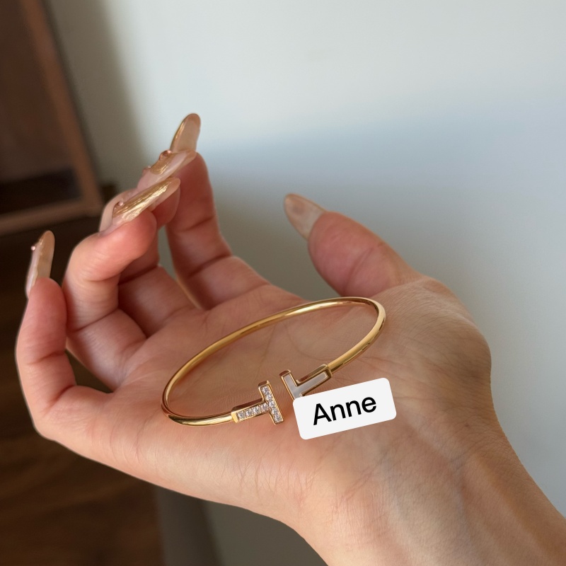 铜合金手镯 【S250】气质T字镶锆贝壳开口百搭手镯