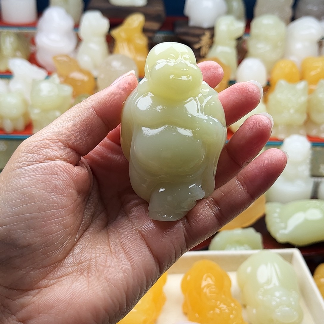 宏***敌石材大肚佛手吧摆件