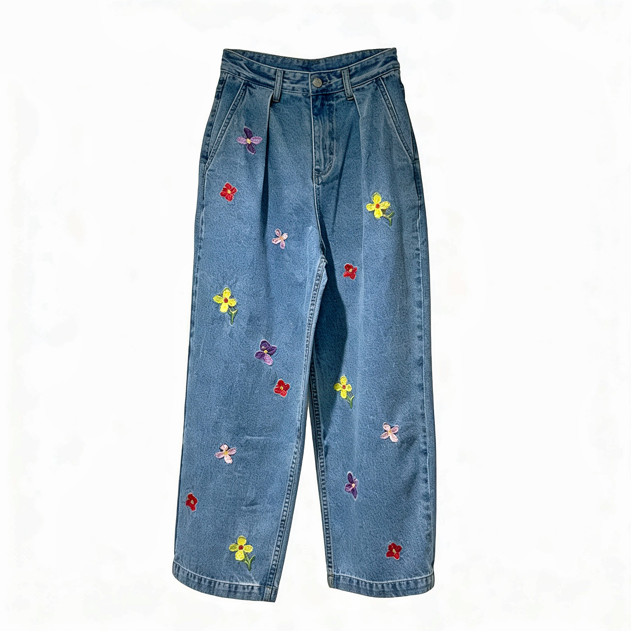 MONHUMAN 设计师新款刺绣花朵牛仔裤