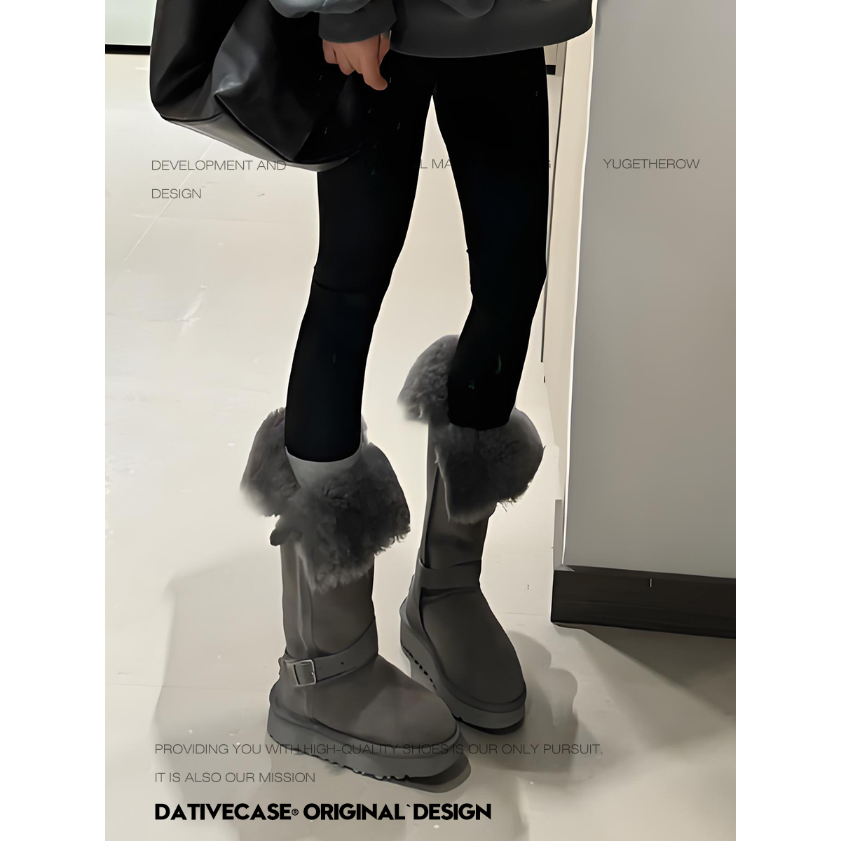 定制灰色高筒雪地靴女2025新款秋冬季厚底长靴加绒加厚保暖棉靴子