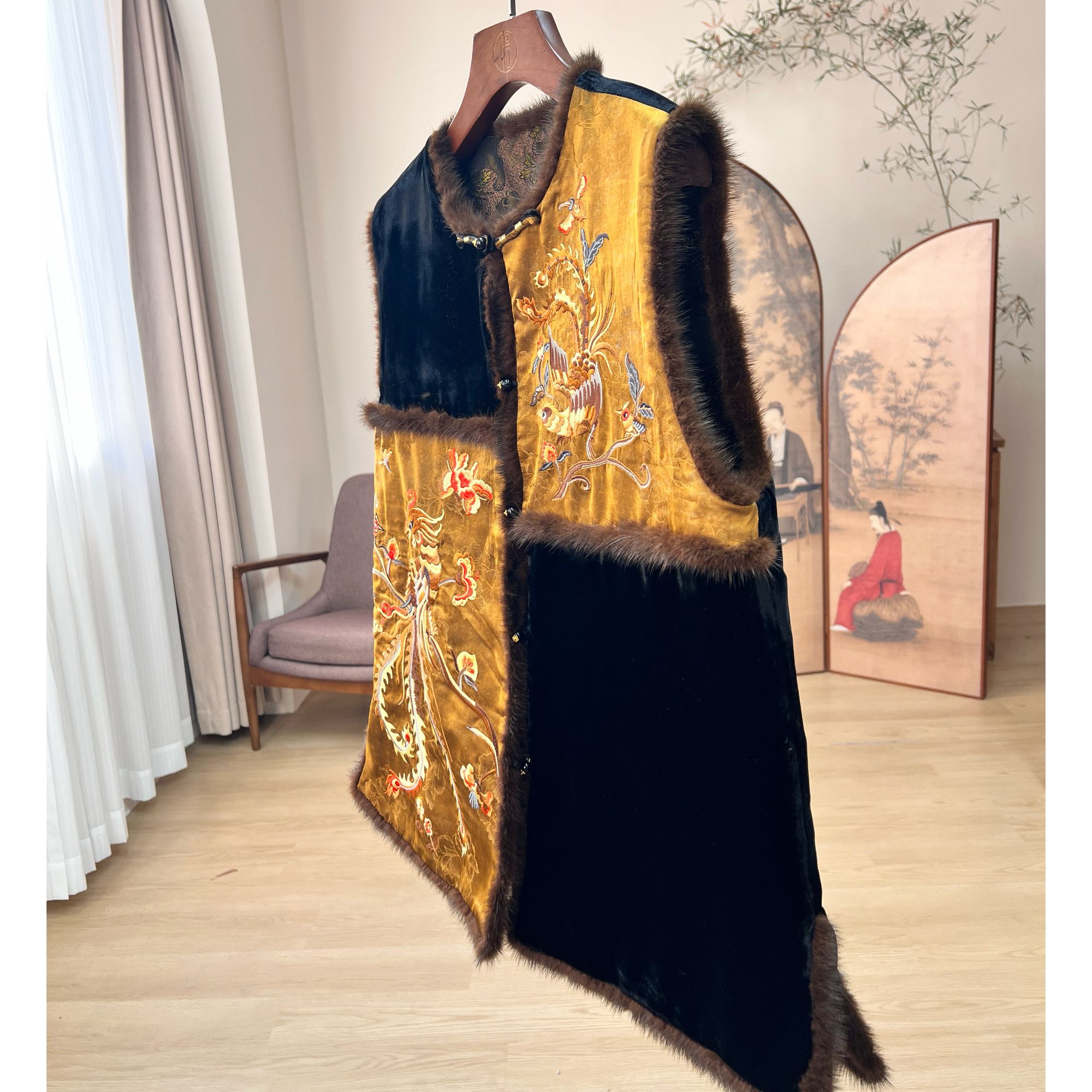 拉贝碧 凤鸣万籁 新中式国风  金龟重工刺绣香云纱双面穿马甲