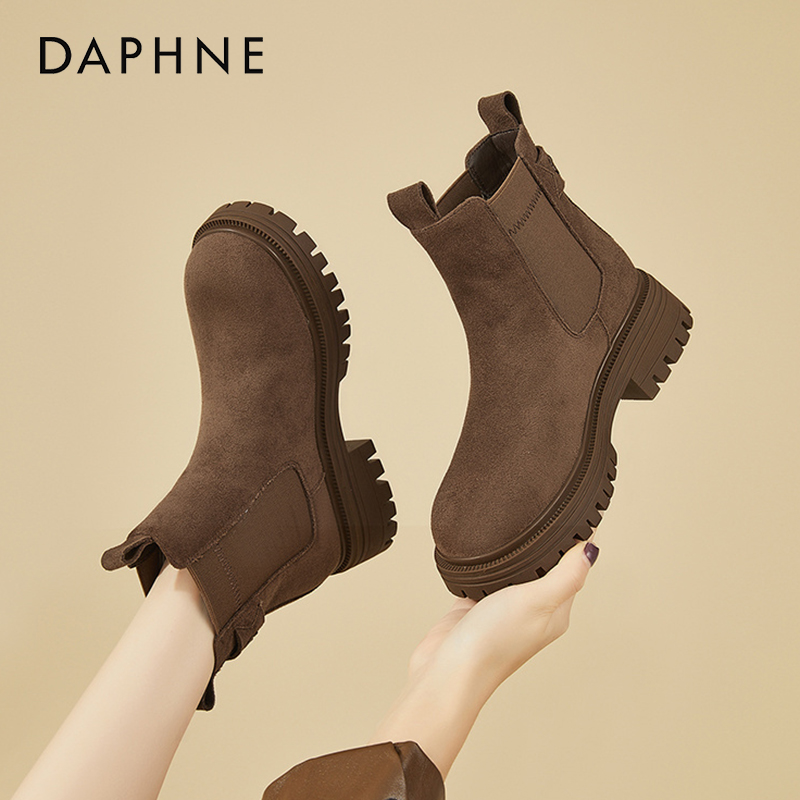 达芙妮超火马丁靴女2025秋冬新款复古百搭厚底增高加绒切尔西短靴