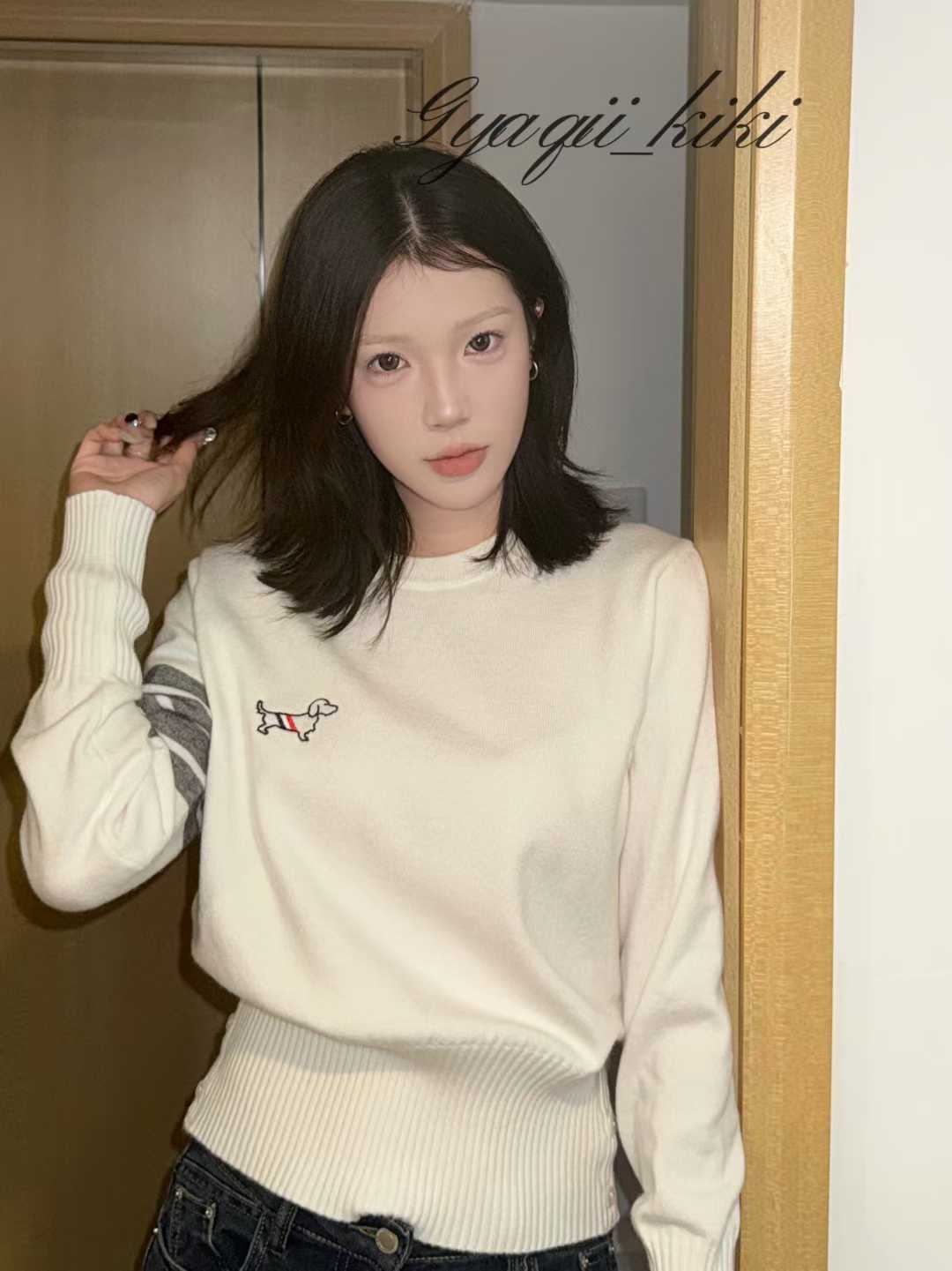 圆领毛针织衫韩系甜美针织内搭衫白色休闲套头