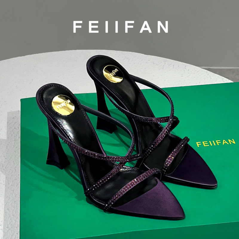 【现货】高跟拖鞋2025夏季新款细跟外穿气质百搭女士水钻凉鞋3922