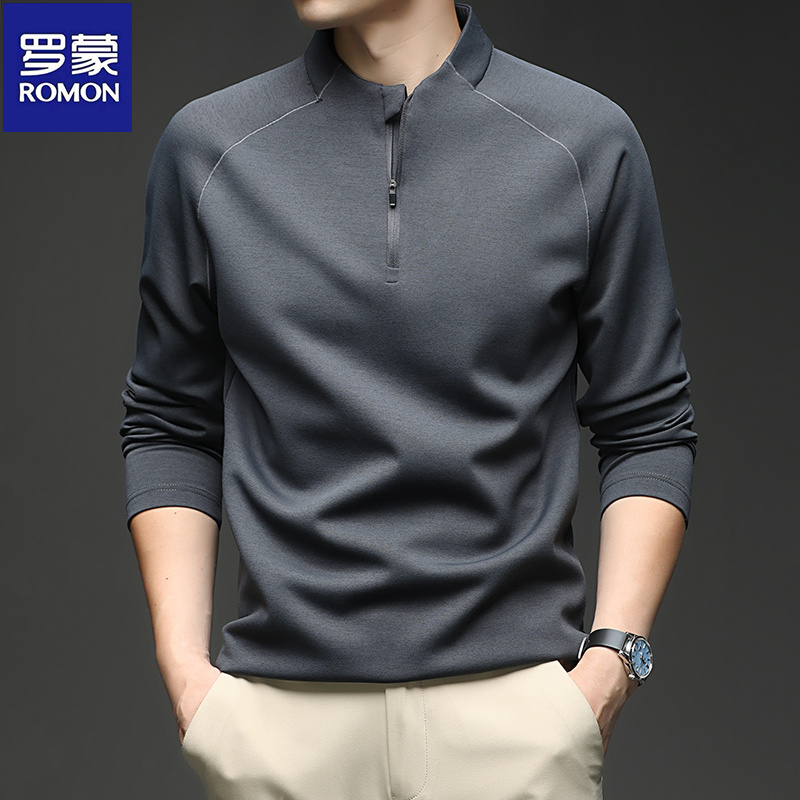 罗蒙秋季时尚半拉链男士卫衣新款立领时尚长袖T恤男装打底衫上衣