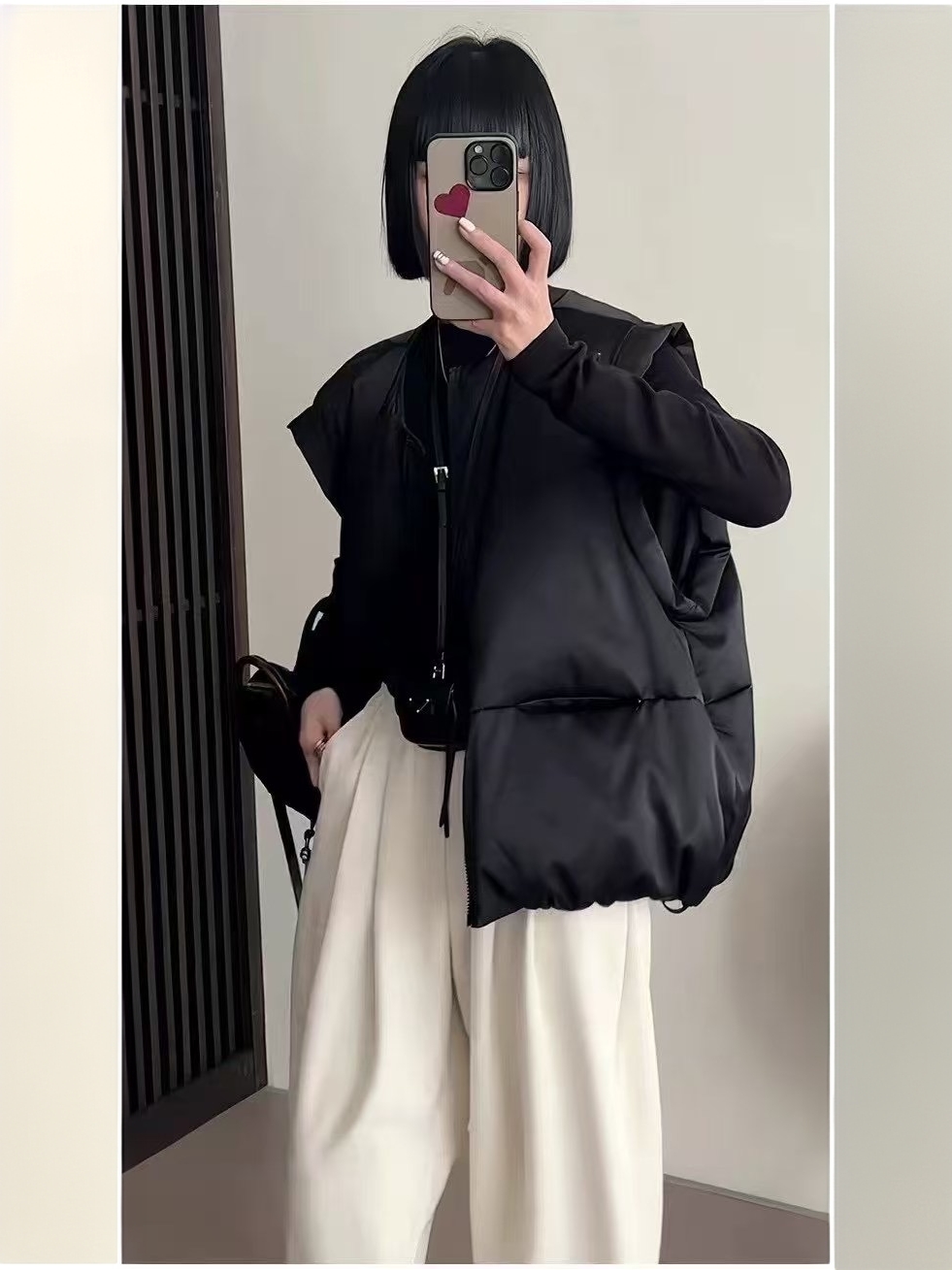 缎面马甲/时尚单品/新标90白鸭绒