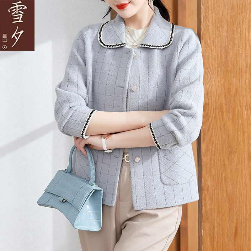 妈妈秋装小香风针织翻领上衣服2025新款中老年女装春秋洋气外套40