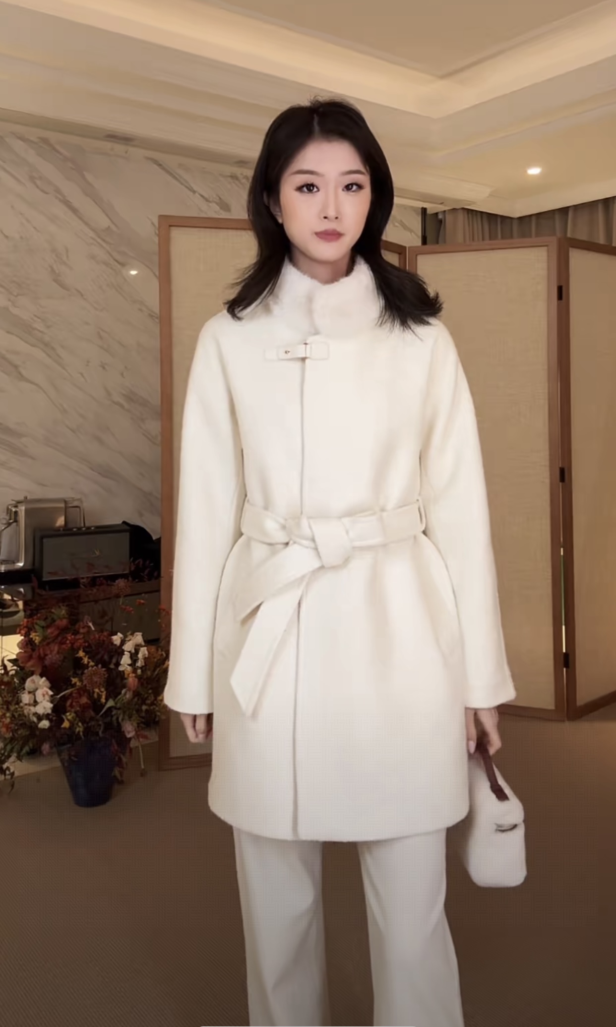 【Corinne】羊毛混纺鹅绒服&环保毛立领收腰毛呢大衣