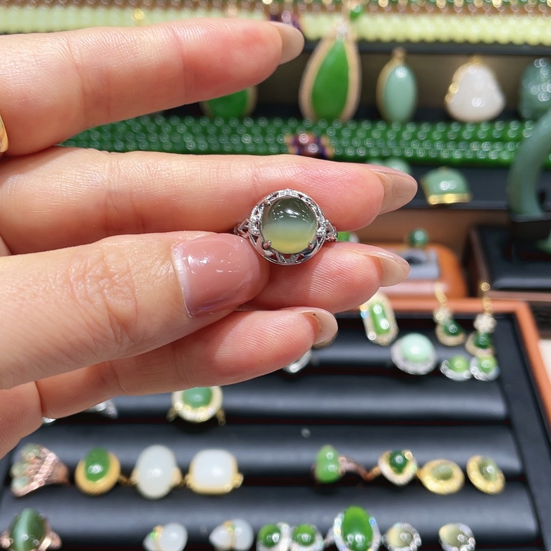 和田玉银S925镶嵌戒指