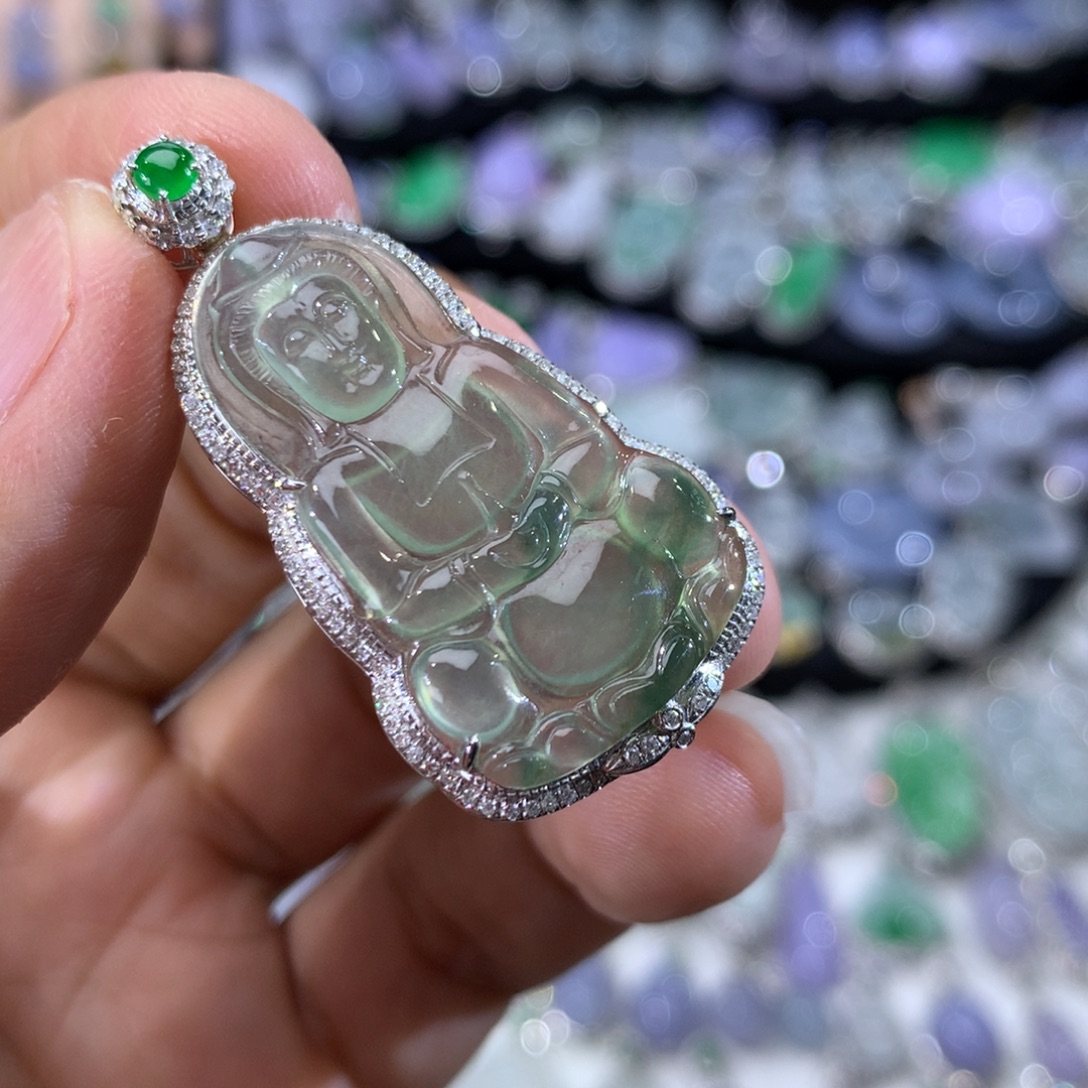 翡翠18K金镶嵌吊坠(不含链)