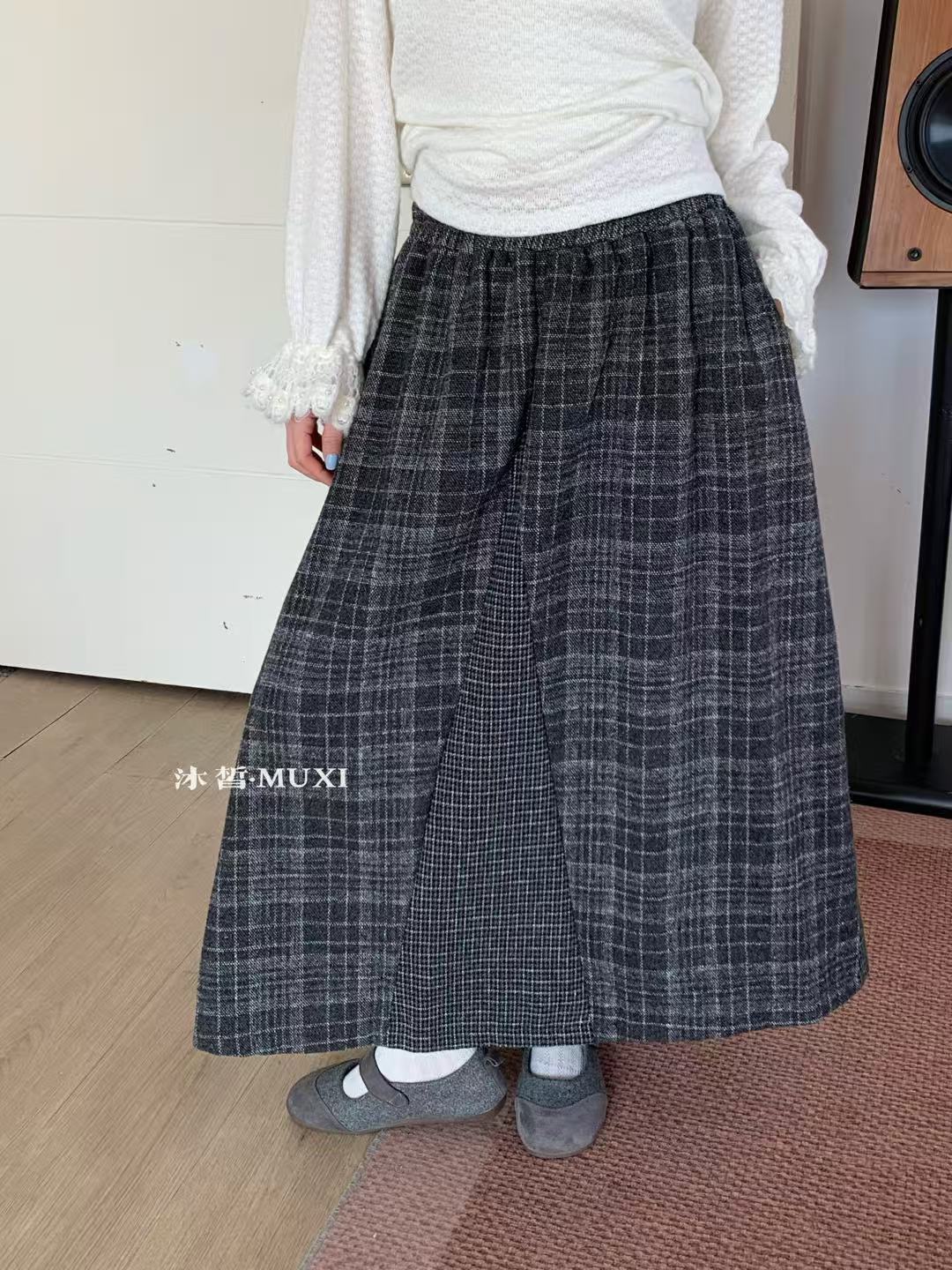 MX#25769#加绒格子半裙 FL