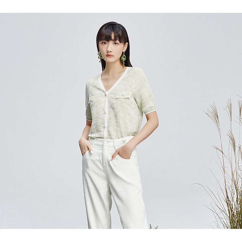 【直播专属】商场同款新品晕染工艺提花V领针织衫NDY5A32694