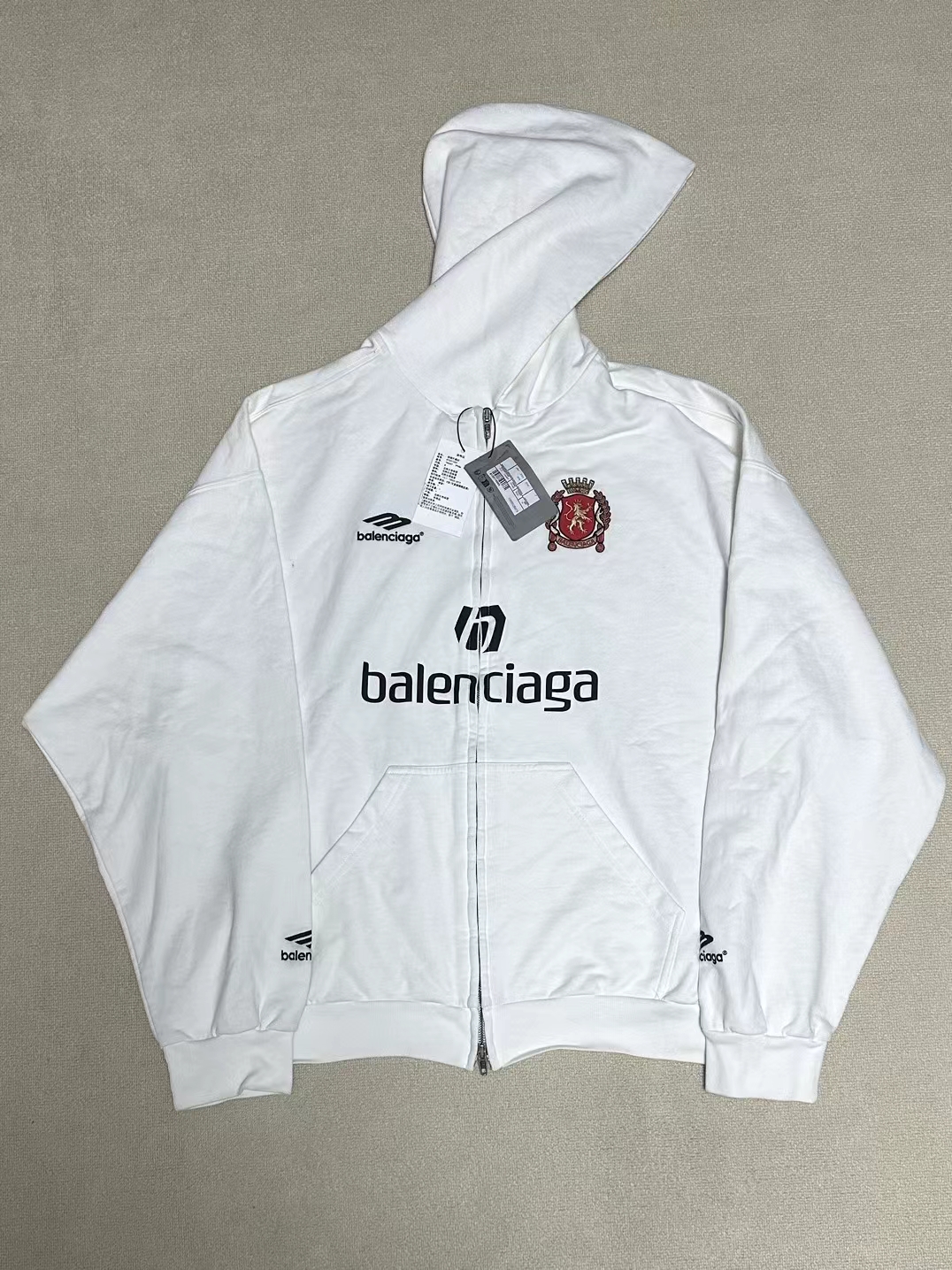 99新 Balenciaga/巴黎世家 M码曼联白色足球限定连帽拉链卫衣外套