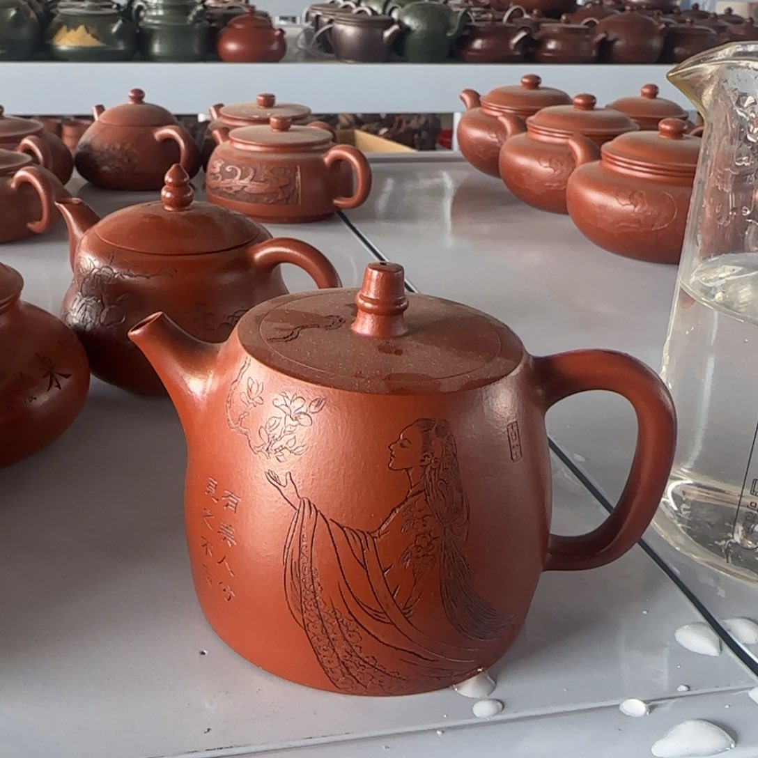 紫砂茶壶朱泥美人汉铎