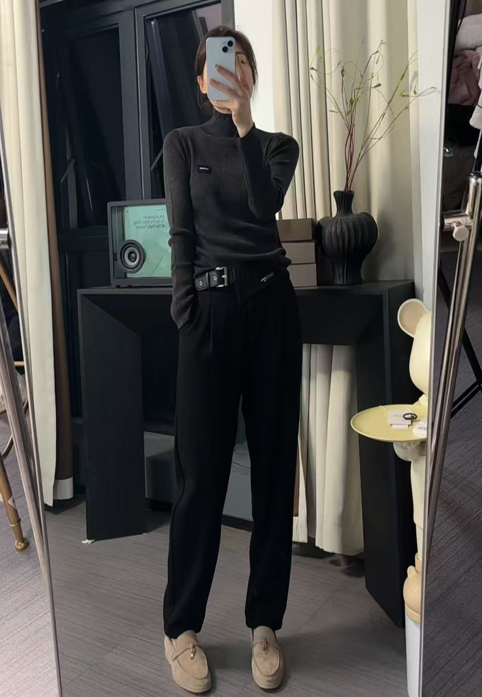 1032加厚宽松舒适裤腰皮带设计百搭显瘦小脚裤