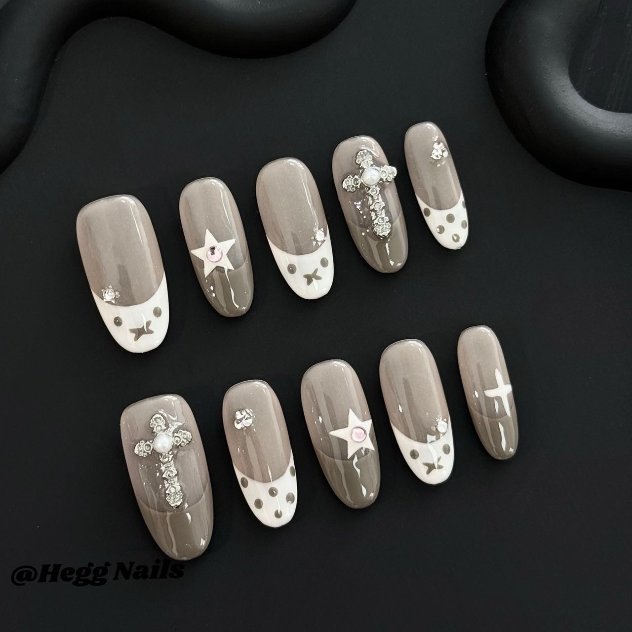 【粉咖米菲】粉棕米菲元素法式千禧风可拆穿戴甲