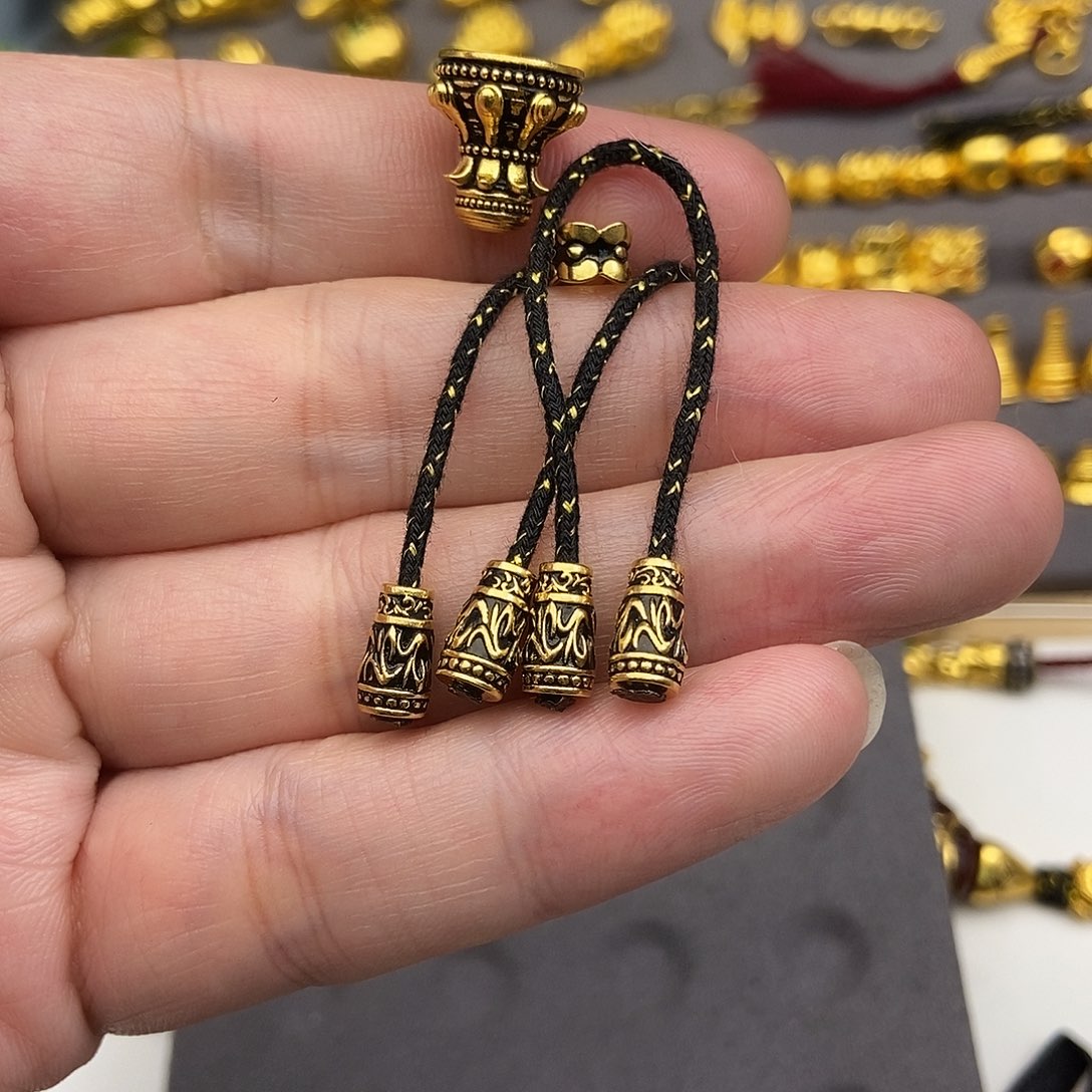 锤***子足银玻璃小蛮腰11mm黑金莲界线束黑金唐草纹弟子珠黑金