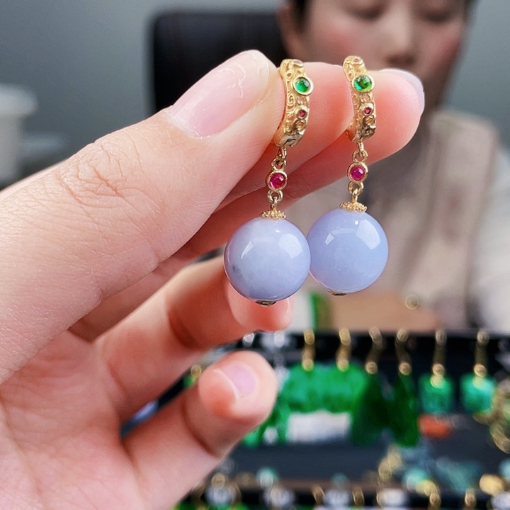 翡翠耳饰银S925镶嵌饰品