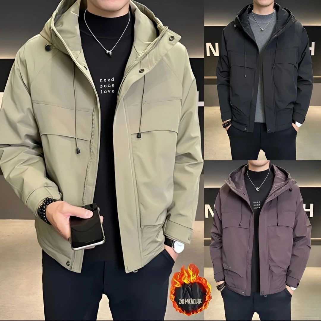 【高配版】二棉男士潮流百搭连帽休闲冬季夹克加厚防风防水冲锋衣