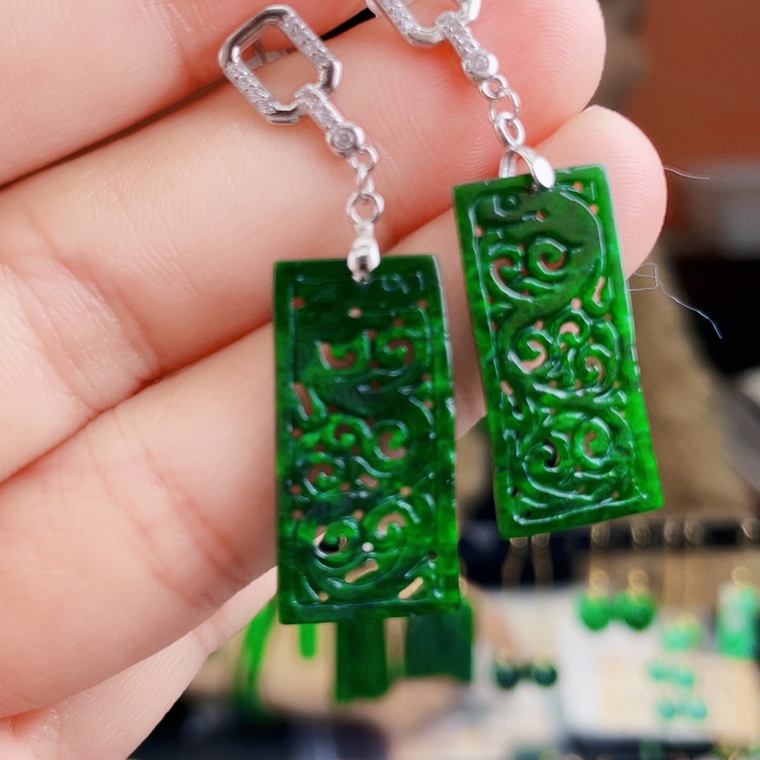 翡翠银S925镶嵌耳饰